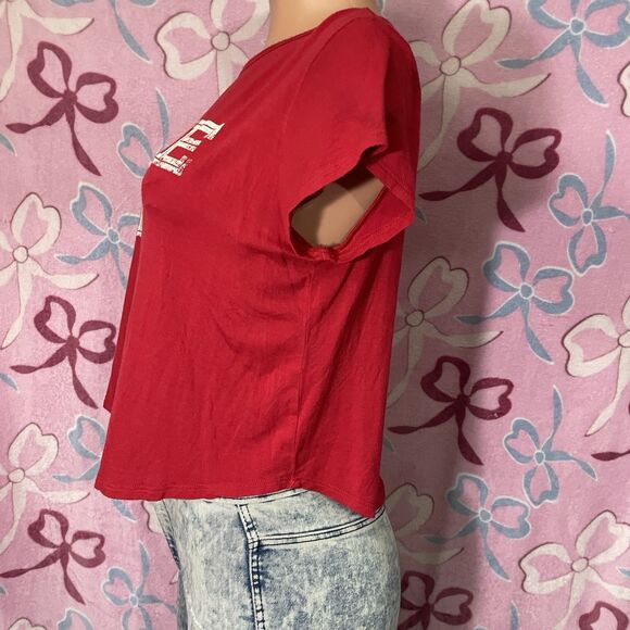 Juniors Game Day Distressed Midriff Crop MmMmMm Size Medium Short Sleeve Shirt - Picture 4 of 10